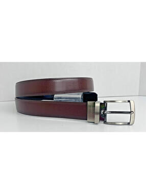 Perry Ellis Reversable Black Brown Leather Belt White Rectangular Buckle Size 38